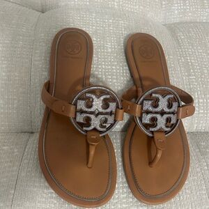 Tory Burch Brown Silver Miller Sandals